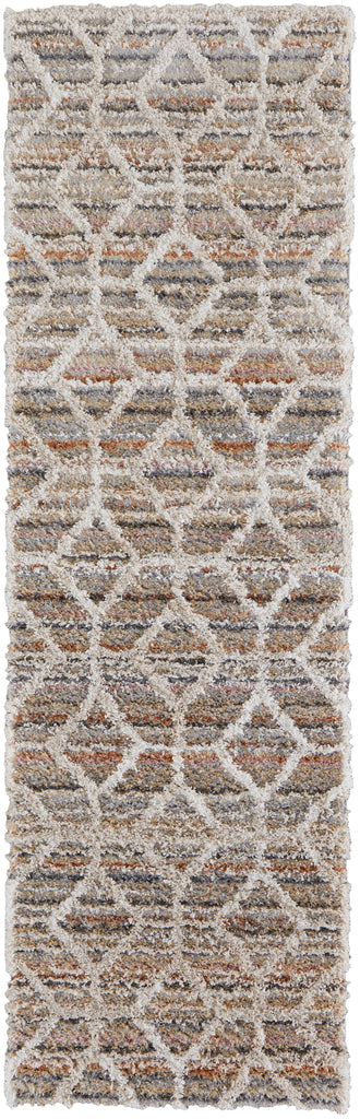 Mynka Transitional Diamond Tan Taupe Ivory Area Rug (2'6" x 8')