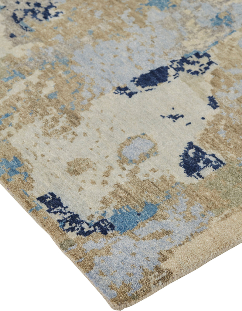 Leandra Modern Watercolor Tan Taupe Blue Area Rug (2' x 3')