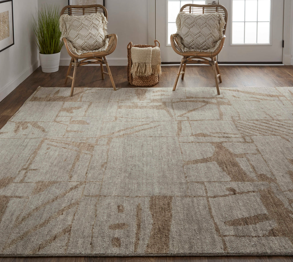 Sutton Transitional Abstract Tan Orange Area Rug (9'6" x 13'6")