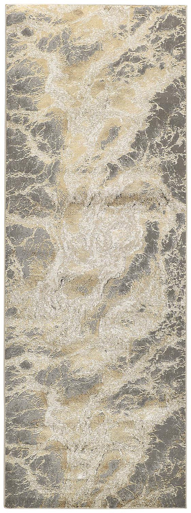 Aura Modern Abstract Ivory Silver Gold Area Rug (2'10" x 7'10")