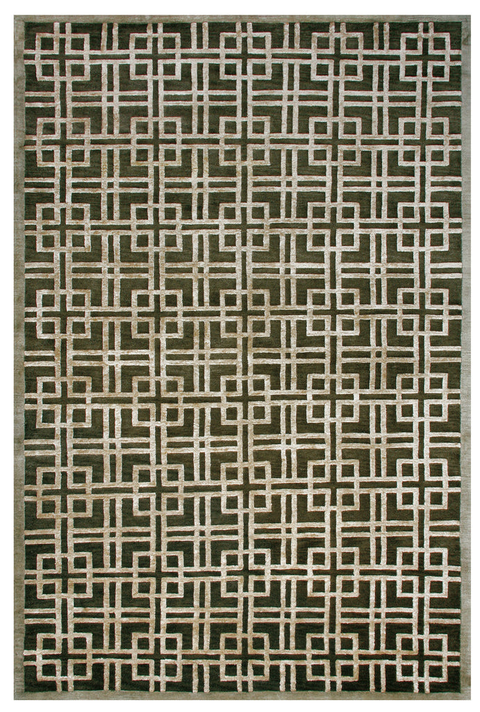 Dim Sum Modern Geometric Green Gold Area Rug (7'9" x 9'9")