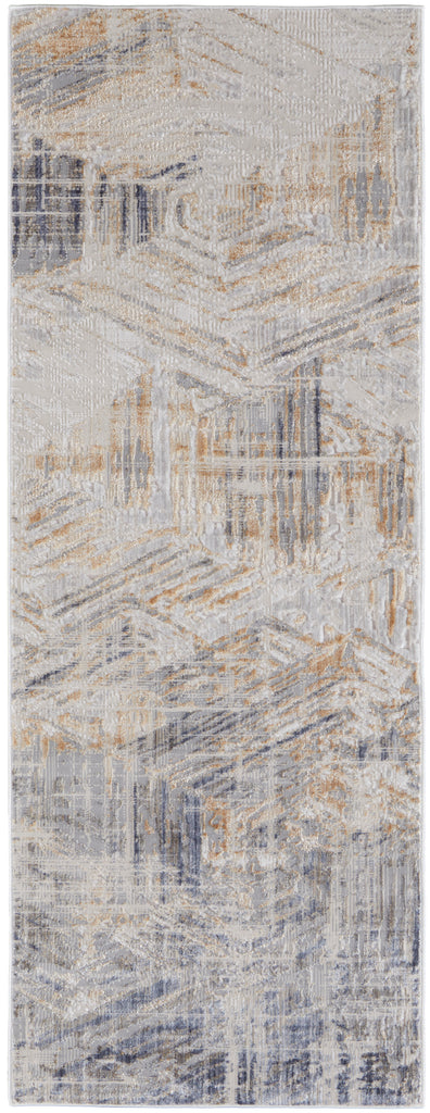 Laina Transitional Abstract Tan Ivory Gray Area Rug (3' x 10')