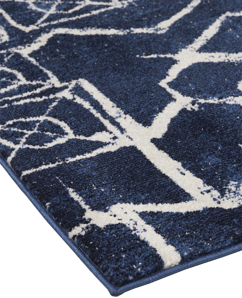 Remmy Transitional Geometric Blue Ivory Area Rug (6'7" x 9'6")