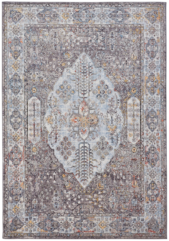 Armant Traditional Medallion Gray Blue Gold Area Rug (9'5" x 12'5")