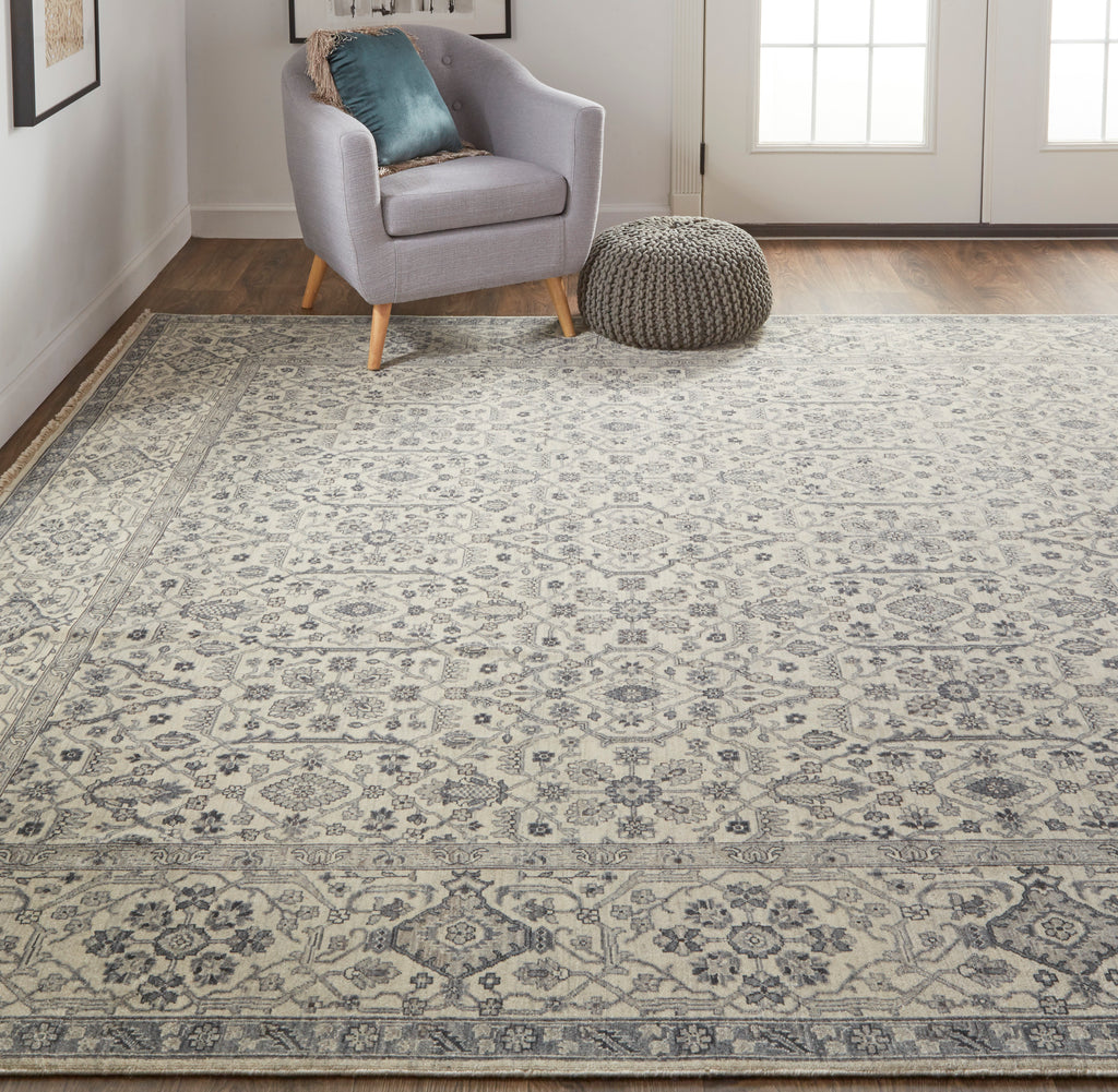 Reddington Traditional Floral Botanical Ivory Blue Area Rug (11'6" x 17'6")