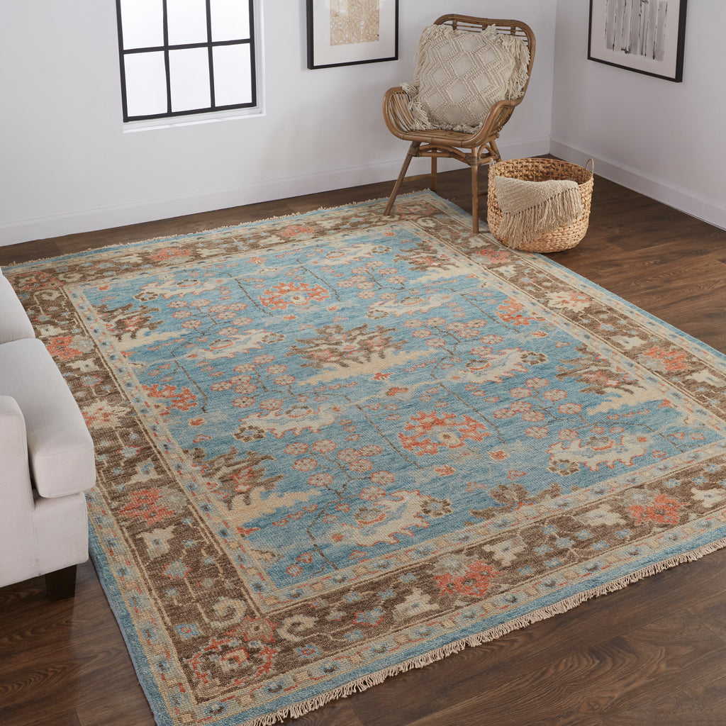 Beall Traditional Oriental Blue Brown Area Rug (2'6" x 8')