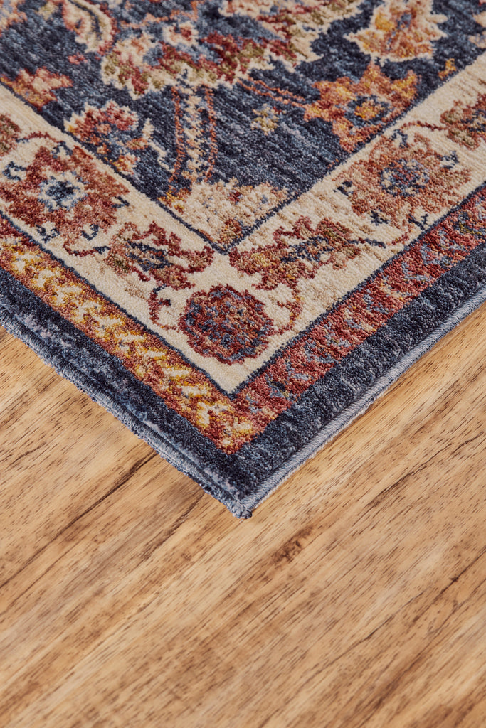 Hammond Transitional Floral Botanical Blue Orange Tan Area Rug (5' x 5')