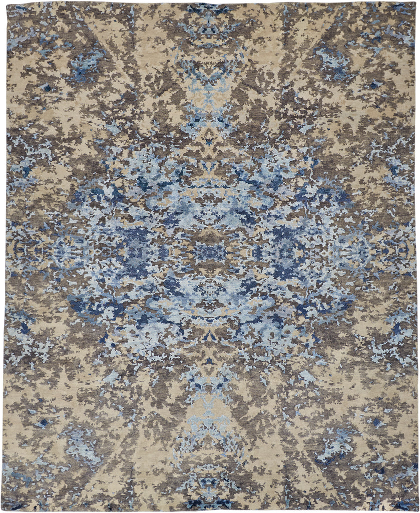 Adira Transitional Watercolor Brown Blue Taupe Area Rug (7'9" x 9'9")