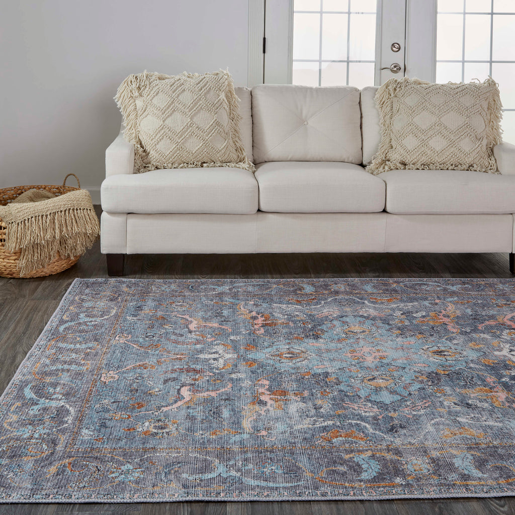 Percy Transitional Medallion Blue Gray Orange Area Rug (9'2" x 12')