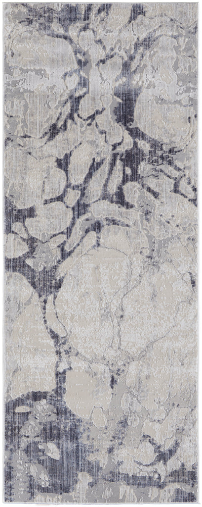 Laina Transitional Abstract Ivory Blue Area Rug (3' x 10')