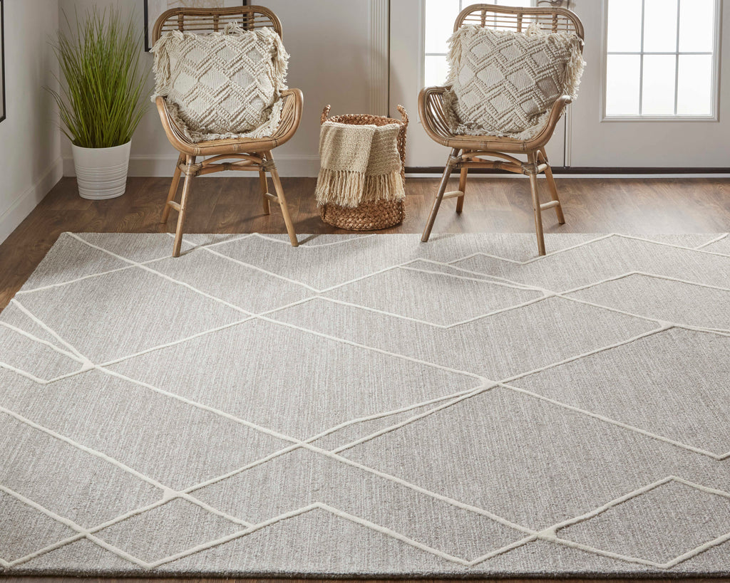 Euclid Transitional Abstract Taupe Ivory Gray Area Rug (2'6" x 8')