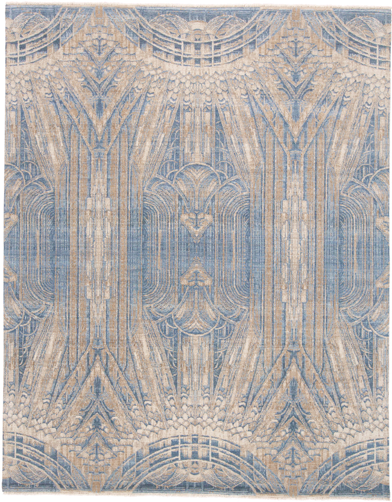 Lyra Transitional Geometric Ivory Blue Area Rug (2' x 3')