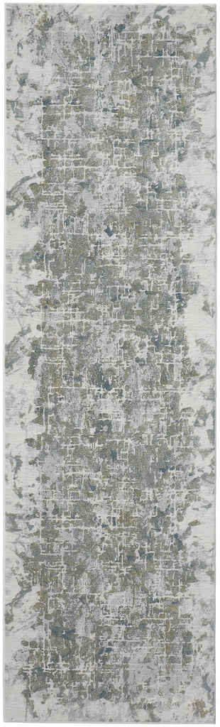 Atwell Transitional Abstract Green Gray Ivory Area Rug (2'8" x 10')