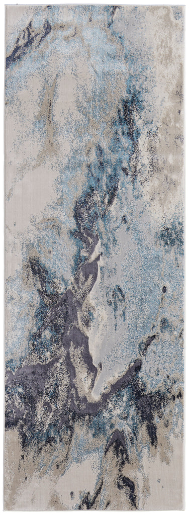 Astra Transitional Abstract Blue Gray Ivory Area Rug (2'10" x 7'10")