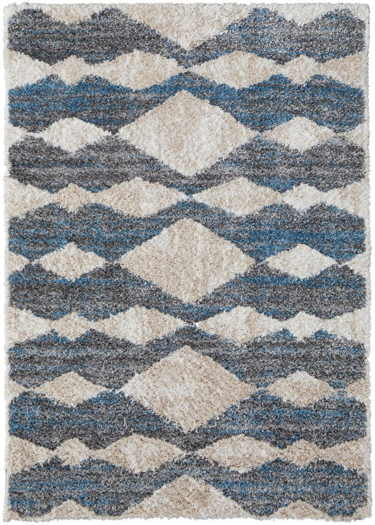 Mynka Transitional Diamond Ivory Gray Blue Area Rug (10' x 14')