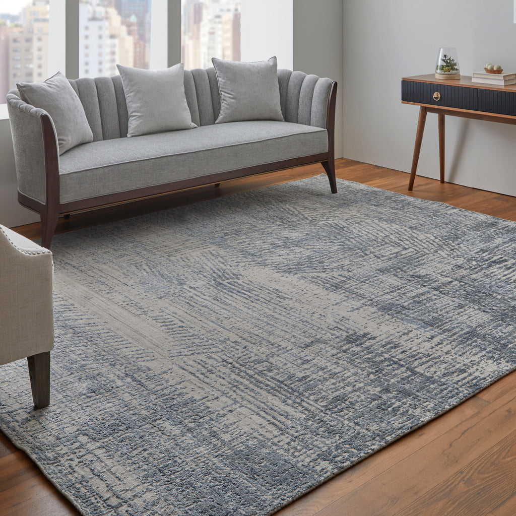 Eastfield Modern Abstract Blue Ivory Gray Area Rug (9' x 12' / Pattern 2)