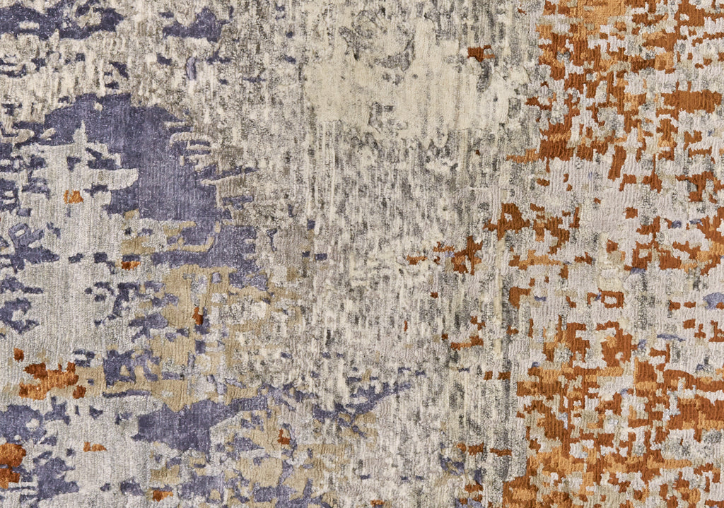 Hayden Modern Watercolor Silver Orange Blue Area Rug (7'9" x 9'9")