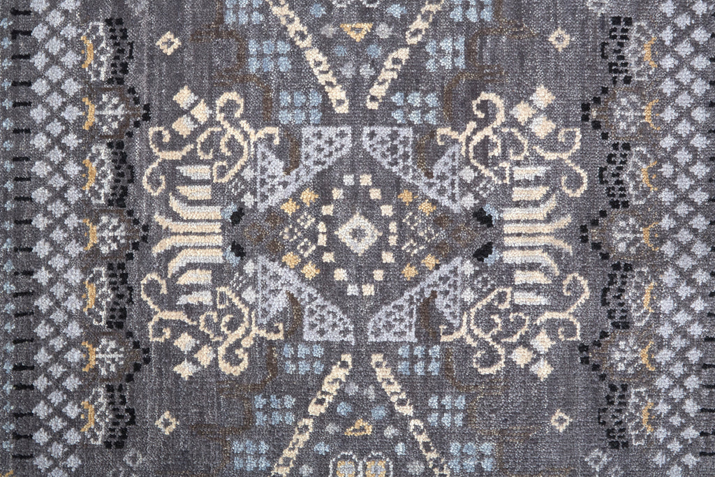 Harmon Transitional Geometric Gray Blue Yellow Area Rug (8'6" x 11'6")