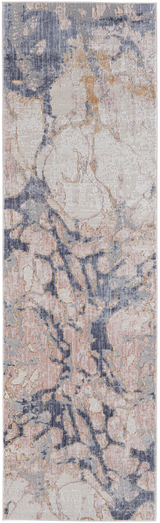 Laina Transitional Abstract Tan Blue Area Rug (3' x 8')