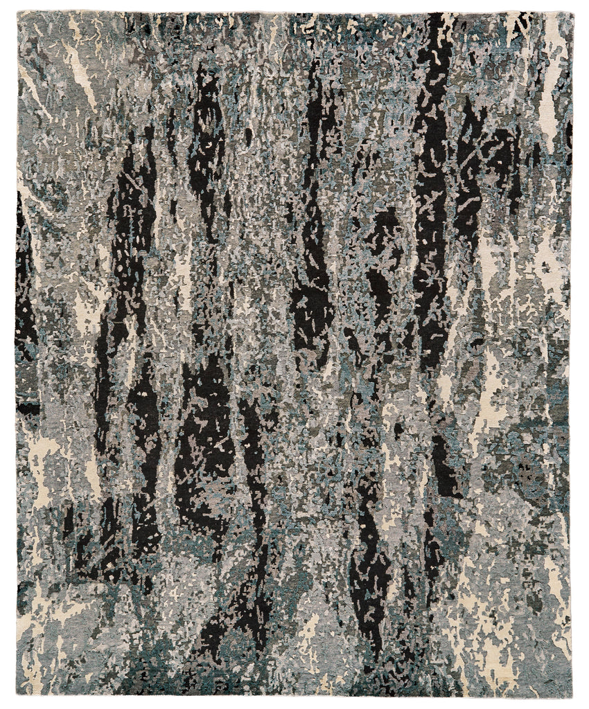 Lor Modern Abstract Gray Black Blue Area Rug (2' x 3')