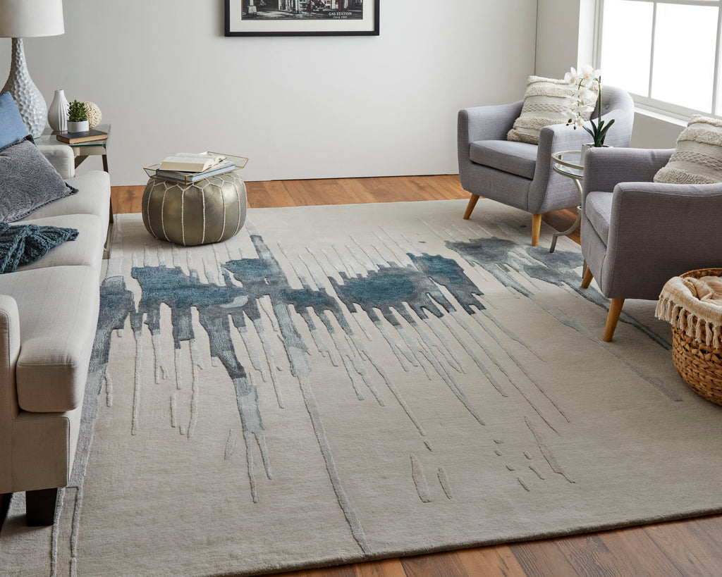 Anya Transitional Abstract Ivory Blue Gray Area Rug (10' x 14')