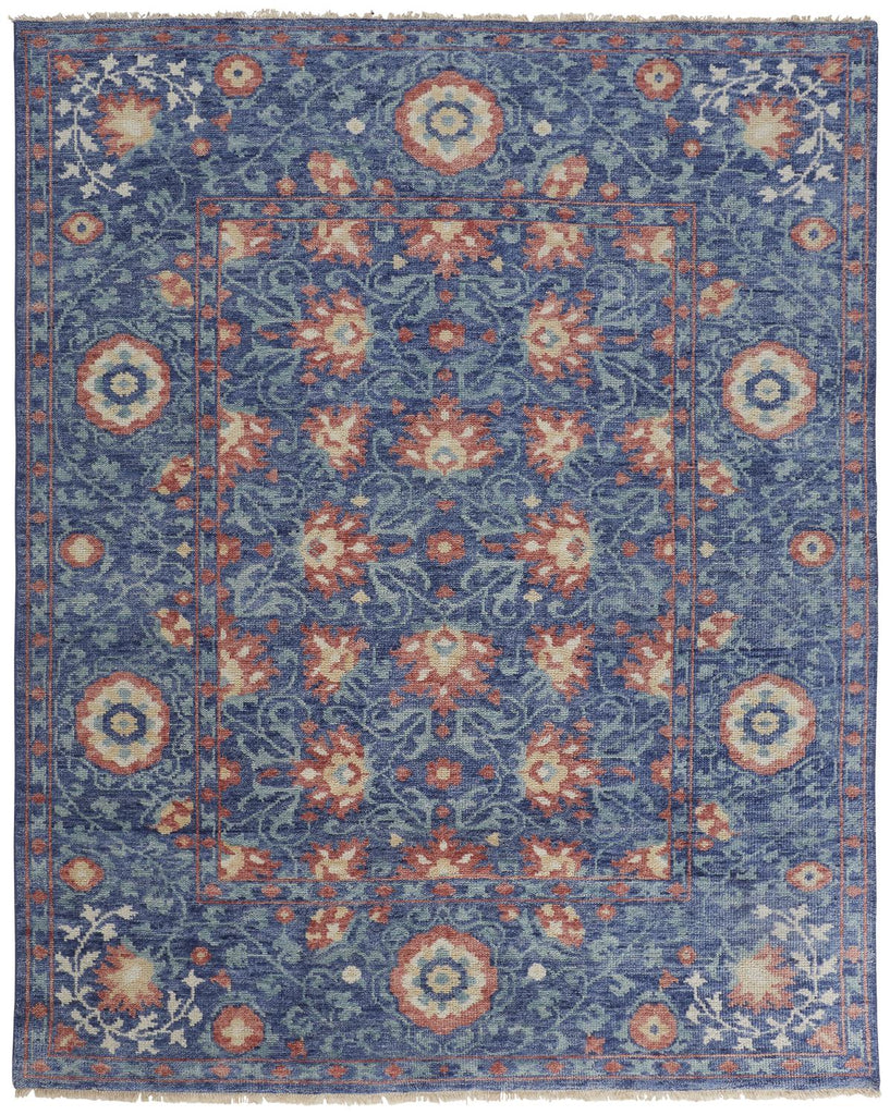 Beall Traditional Floral Botanical Blue Red Area Rug (9'6" x 13'6")