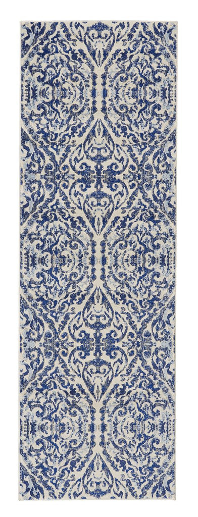 Milton Modern Ikat Blue Ivory Black Area Rug (2'7" x 8')