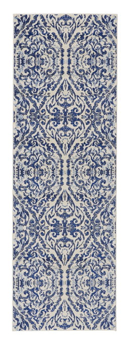 Milton Modern Ikat Blue Ivory Black Area Rug (6'7" x 9'6")