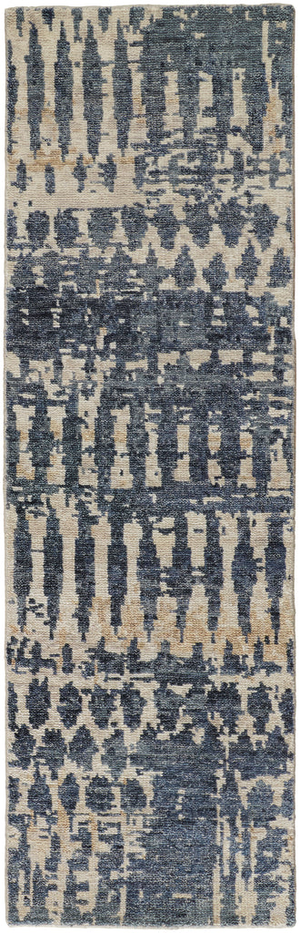 Palomar Transitional Abstract Blue Gray Tan Area Rug (2'6" x 8')