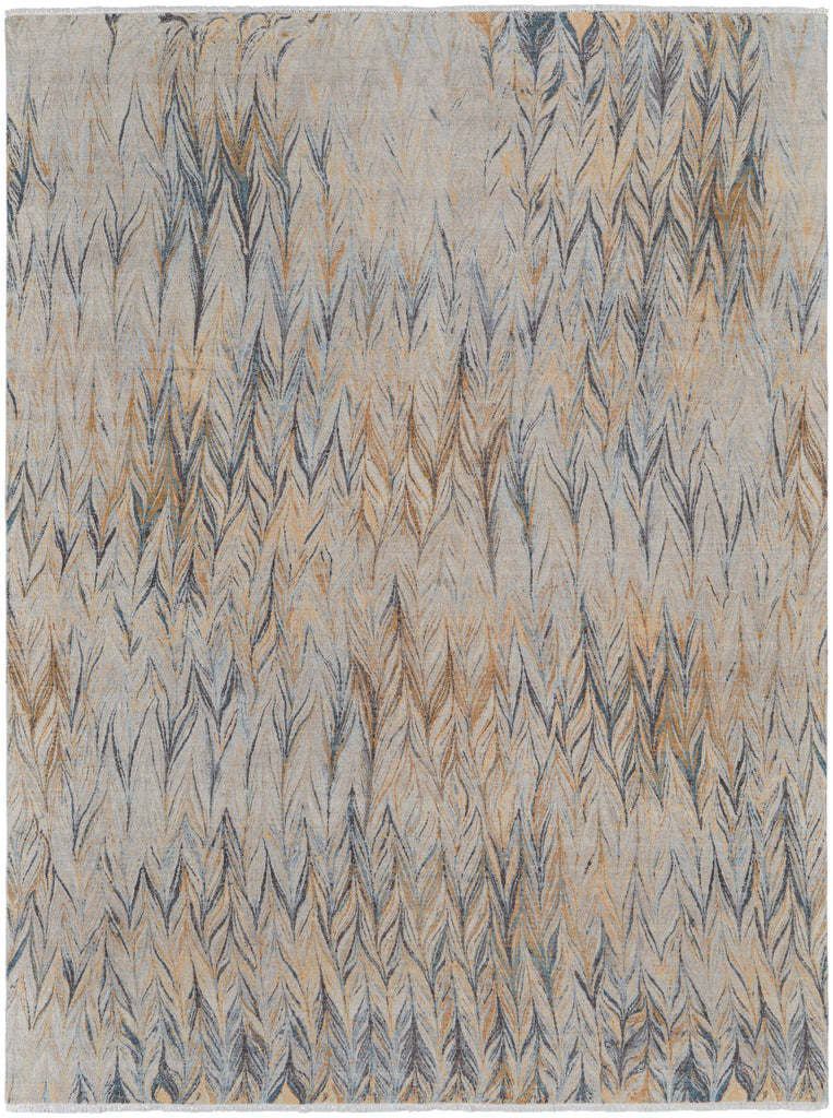 Riplee Modern Abstract Ivory Blue Orange Area Rug (7'9" x 9'9")