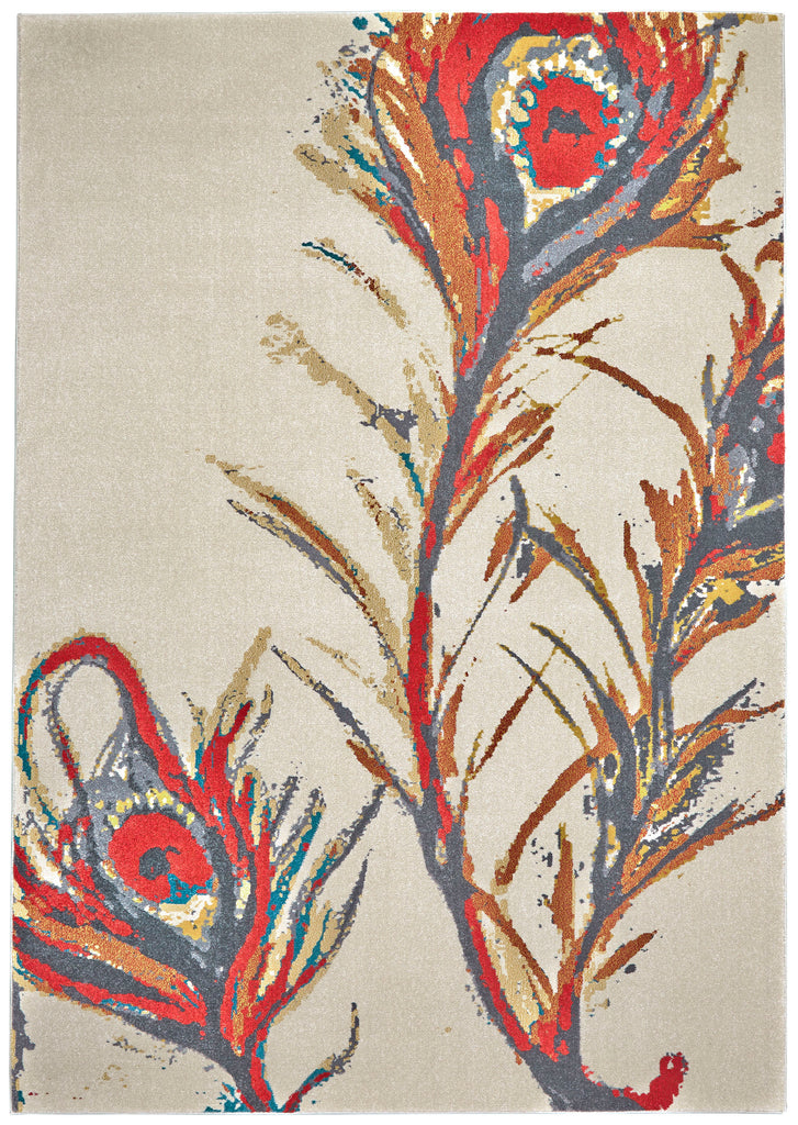 Gustavia Modern Floral Botanical Ivory Red Gray Area Rug (2'2" x 4')