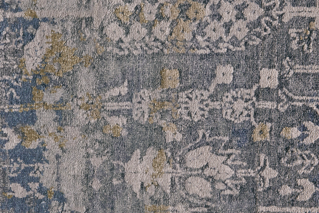 Brynn Transitional Distressed Blue Gray Gold Area Rug (7'9" x 9'9")