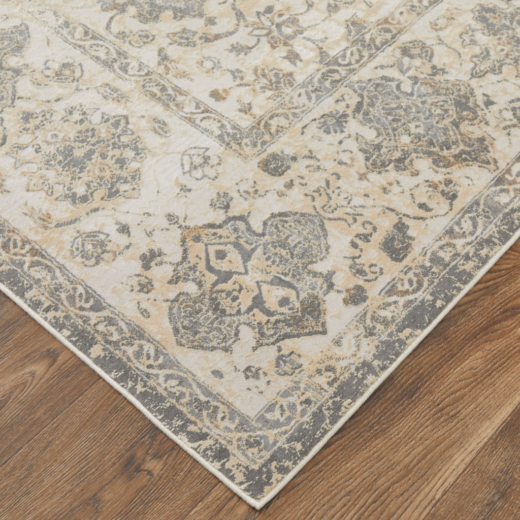 Celene Traditional Bordered Ivory Tan Gray Area Rug (2'6" x 8')