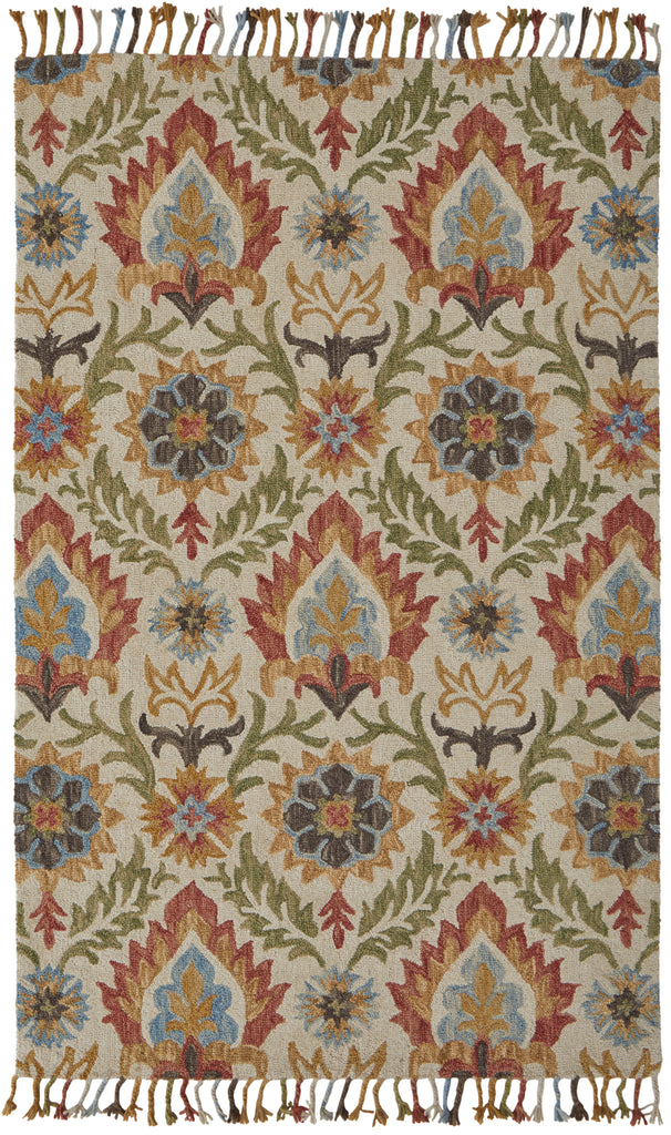 Abelia Transitional Floral Botanical Ivory Green Orange Area Rug (2' x 3')