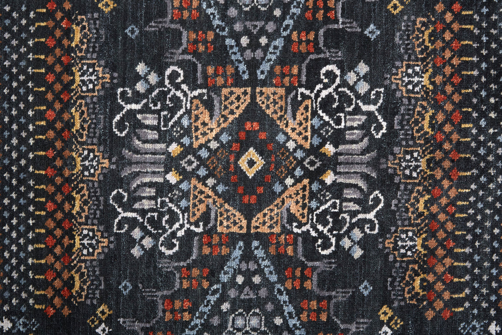 Harmon Transitional Geometric Black Gray Orange Area Rug (7'9" x 9'9")