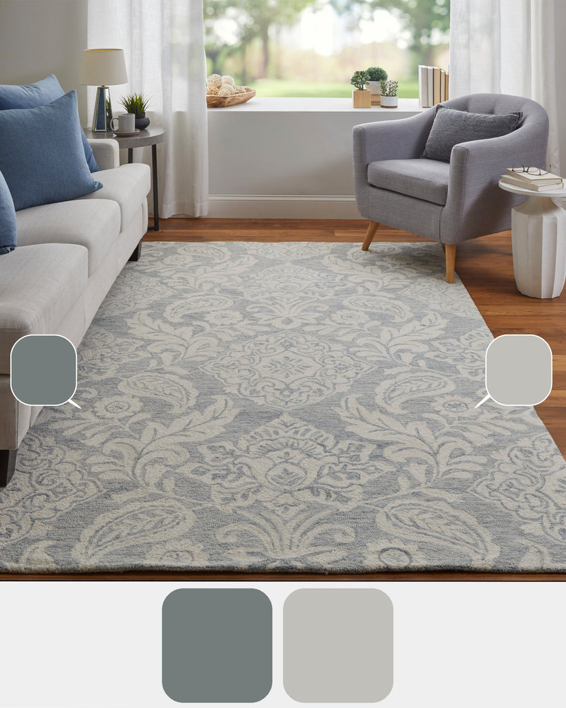 Belfort Transitional Medallion Blue Ivory Area Rug (12' x 15' / Pattern 2)