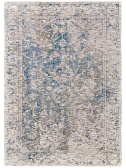 Reagan Transitional Floral Botanical Ivory Blue Tan Area Rug (8' x 8')