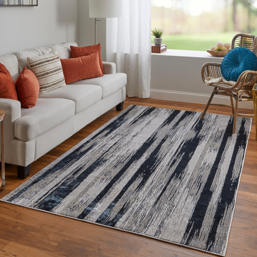 Micah Modern Abstract Black Silver Gray Area Rug (3'11" x 6')