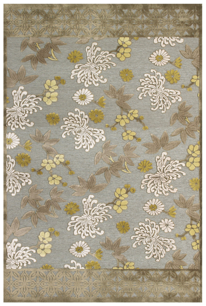 Saphir Mah Modern Floral Botanical Brown Gray Ivory Area Rug (5'3" x 7'6")