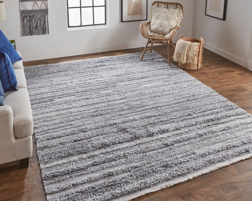 Alden Transitional Stripes Gray Ivory Area Rug (8' x 10')