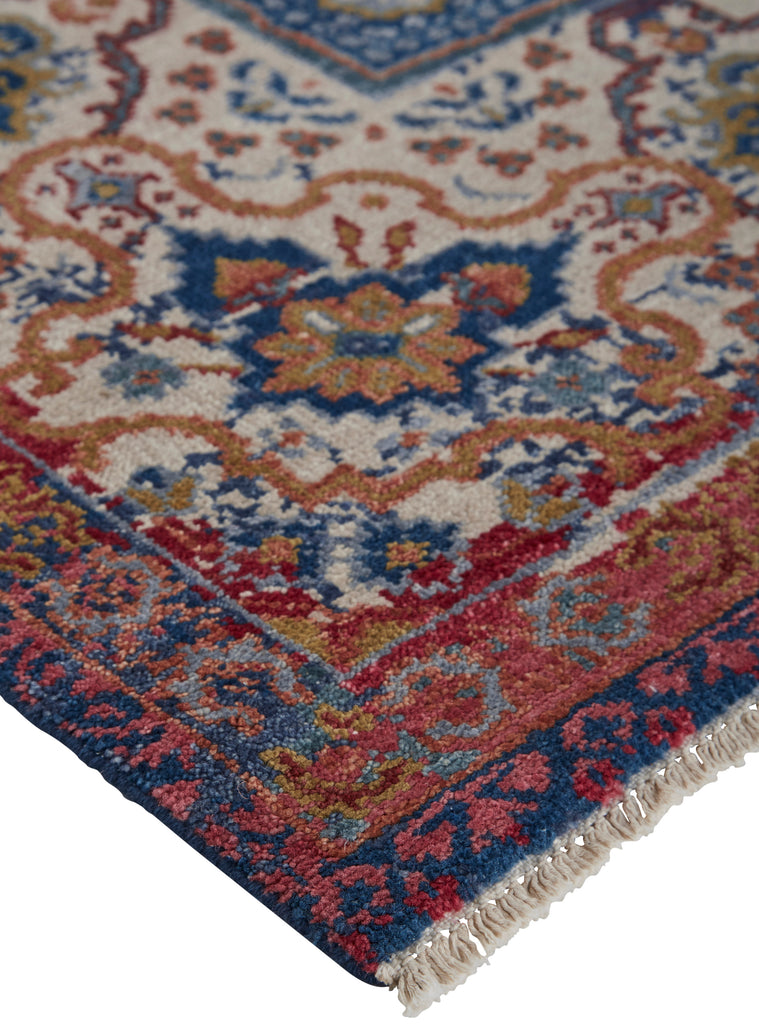 Dalia Luxe Modern Oriental Blue Red Ivory Area Rug (9'6" x 13'6")