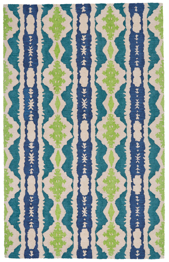 Liana Transitional Abstract Blue Green Ivory Area Rug (3'6" x 5'6")