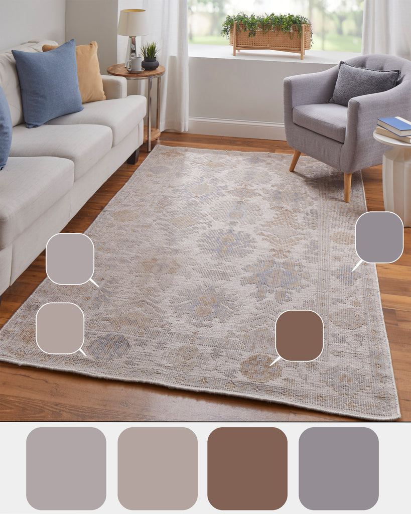 Wendover Transitional Oriental Ivory Tan Blue Area Rug (2' x 3')