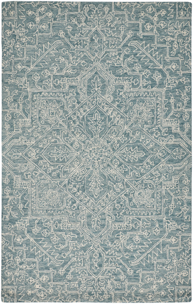 Belfort Transitional Medallion Blue Ivory Green Area Rug (8' x 10')