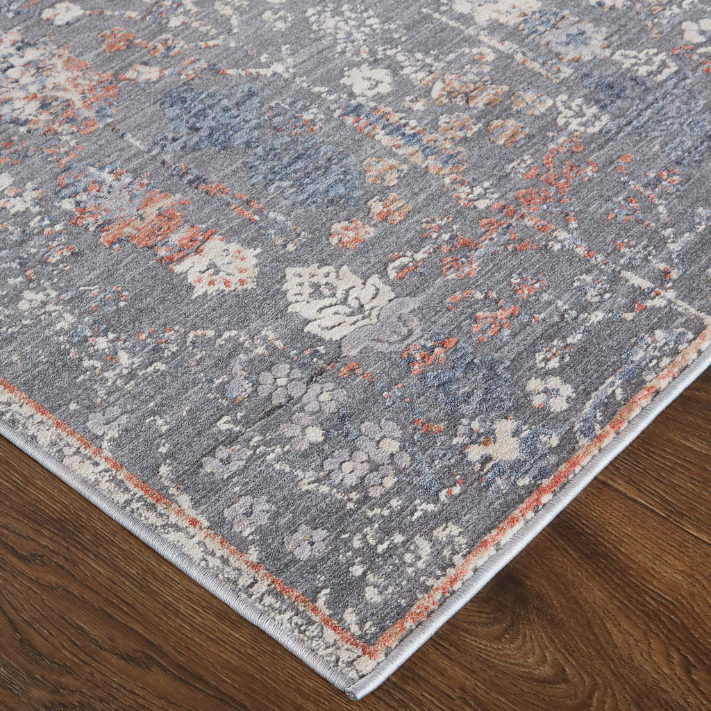 Thackery Transitional Floral Botanical Gray Ivory Orange Area Rug (2'7" x 7'10")