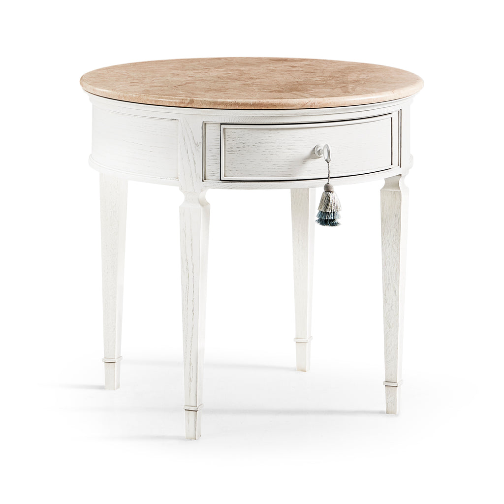 White Anvil Round End Table