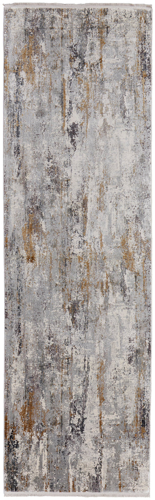 Cadiz Modern Abstract Ivory Gray Gold Area Rug (3'1" x 10')