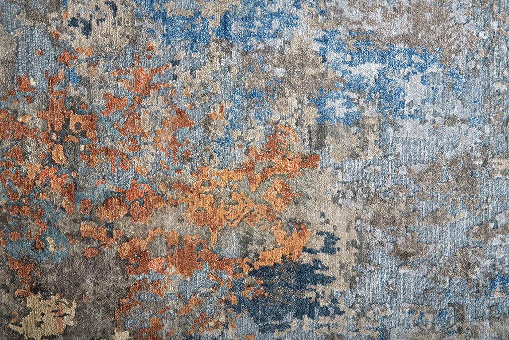 Gia Modern Abstract Blue Taupe Orange Area Rug (11'6" x 15')