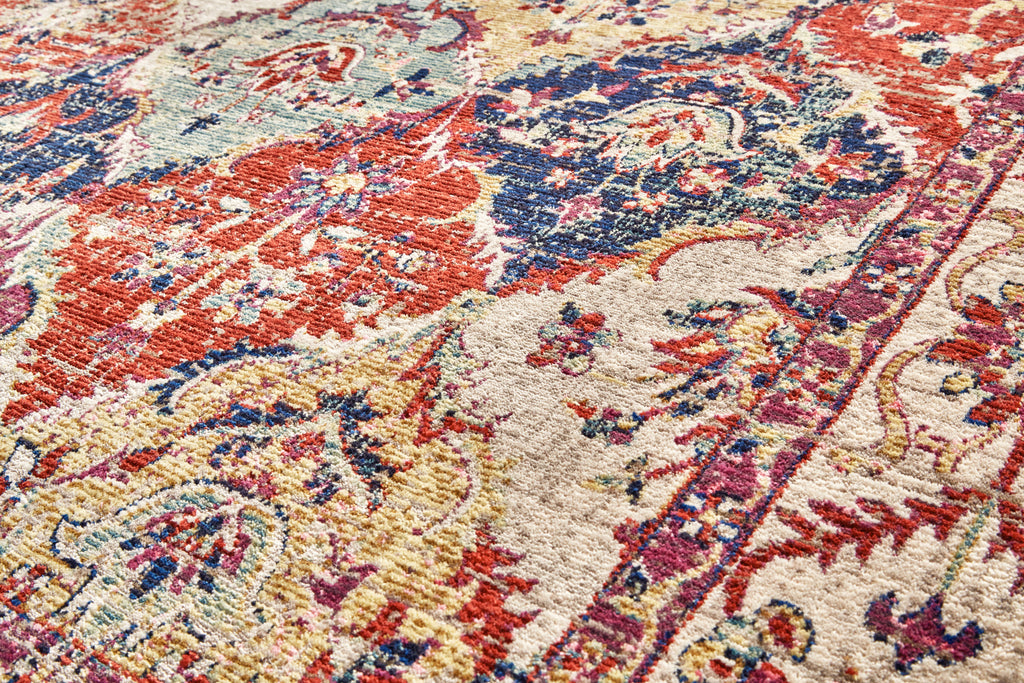 Torina Transitional Floral Botanical Red Ivory Blue Area Rug (9'6" x 12'7")