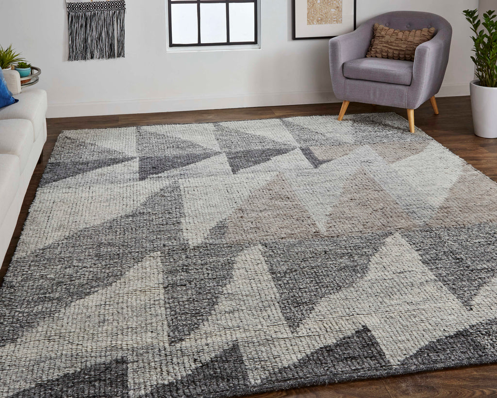 Alford Modern Geometric Ivory Gray Taupe Area Rug (8'6" x 11'6")